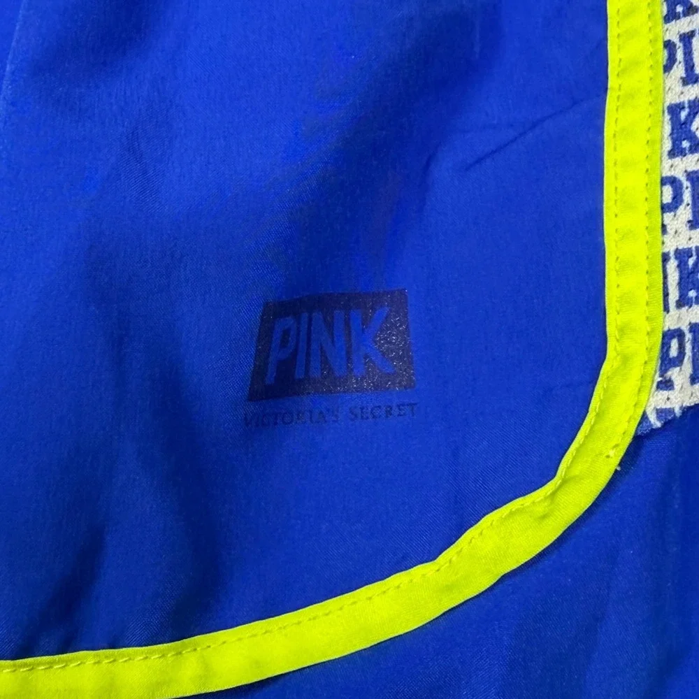 Victoria's Secret PINK Blue Running Shorts Neon Yellow Trim Small